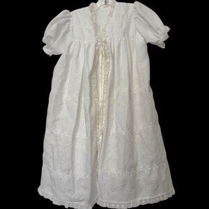 Vintage Madonna 4 Piece Infant Baptismal Christening Dress/Slip/Cap Eyelet Lace.